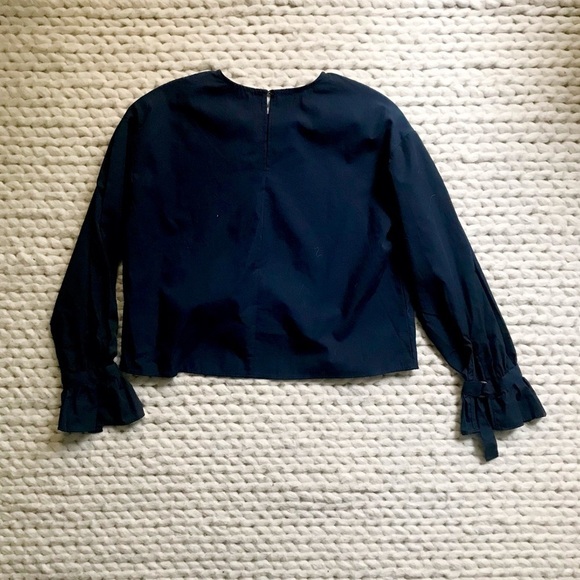 Blueh ciel navy top with pink cherry blossom embroidery, S - Picture 2 of 12